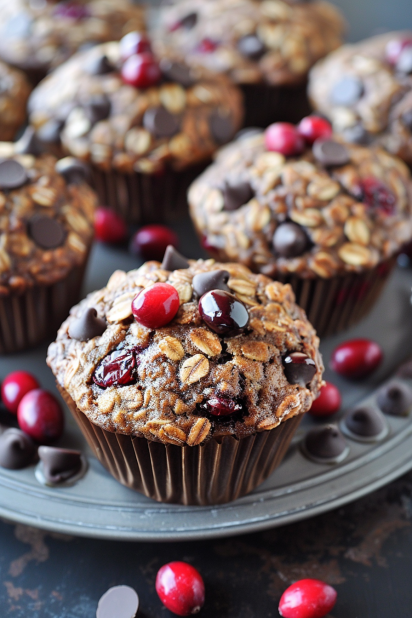 Chocolate Cranberry Oat Muffins