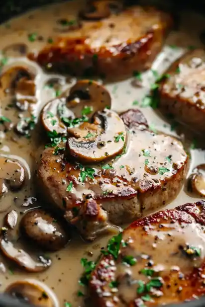 Slow Cooker Pork Chops with Mushroom Gravy