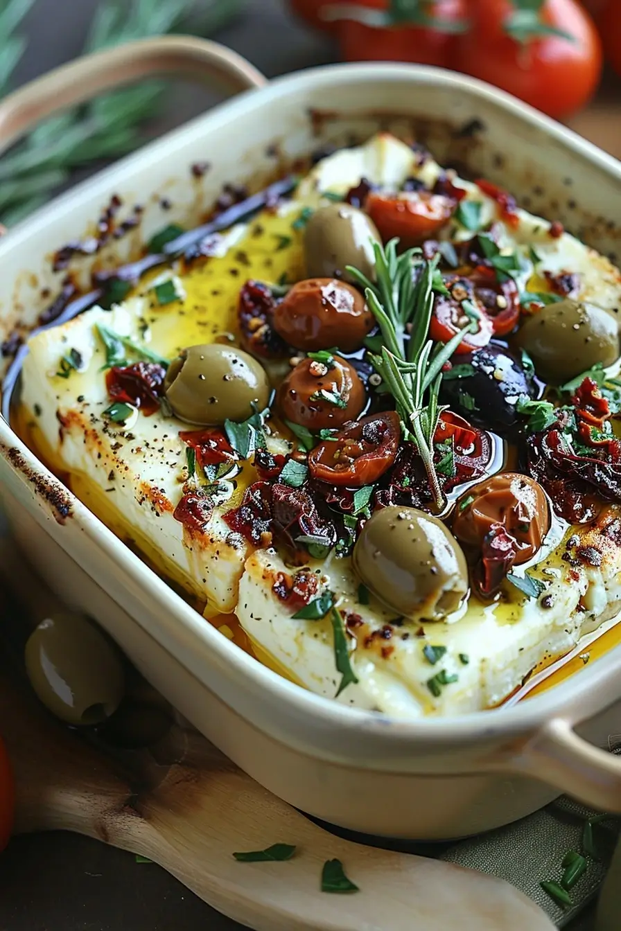 Baked Feta with Olives & Sun-Dried Tomatoes