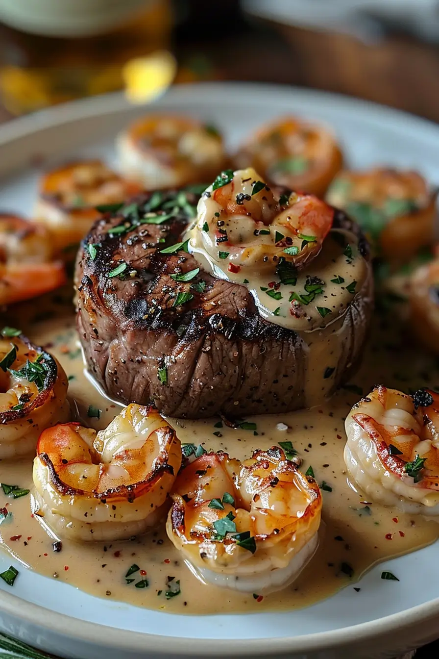 Filet Mignon with Shrimp and Lobster Cream Sauce