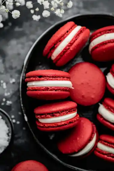 Red Velvet Macarons with Cream Cheese Frosting