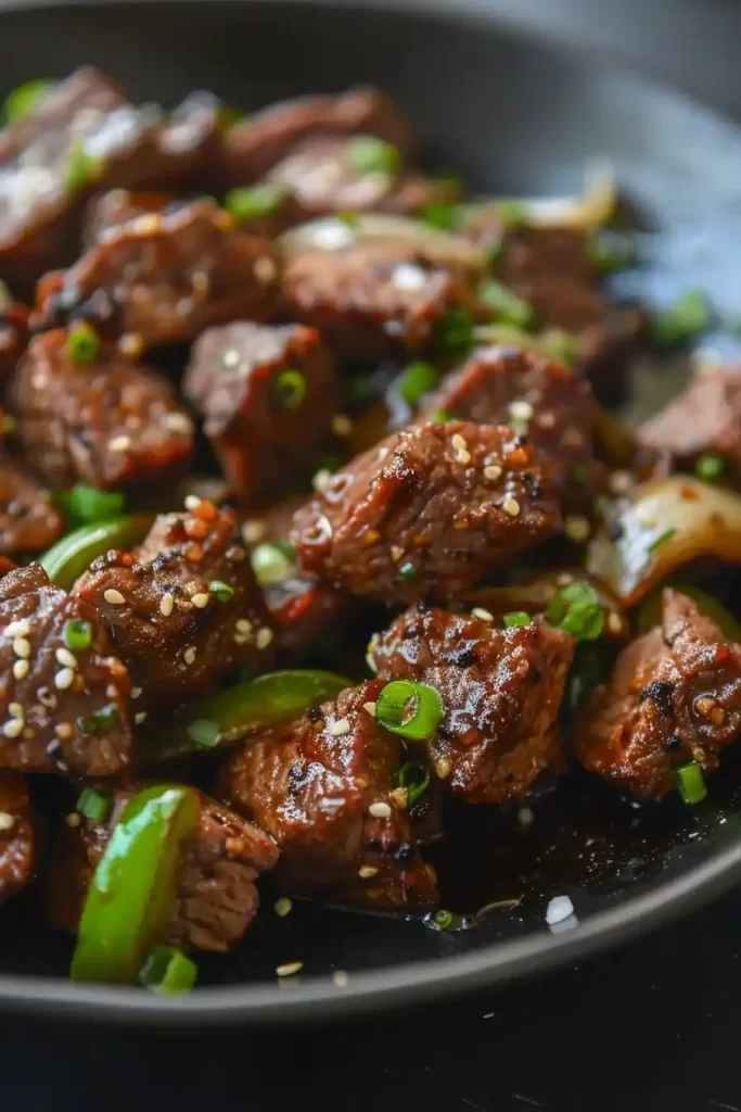 Teriyaki Steak Bites with Green Pepper and Onion recipe