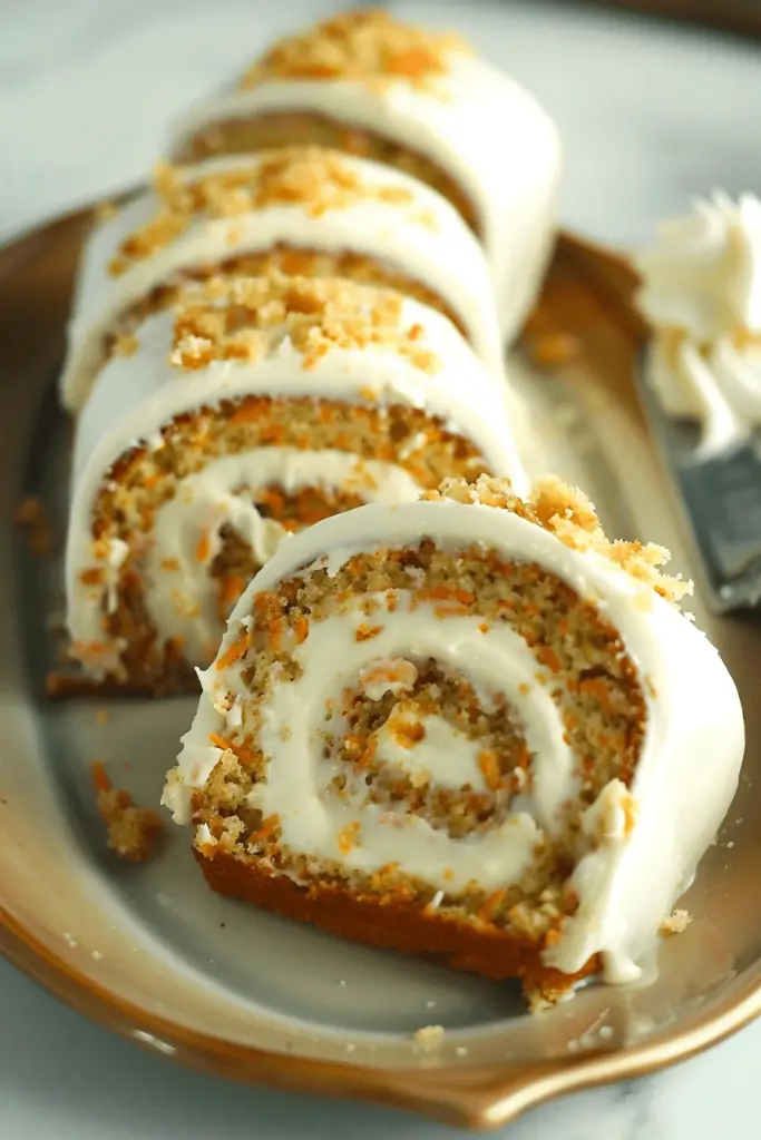 Carrot Cake Roll With Cream Cheese Frosting Filling Mmmrecipes Easy