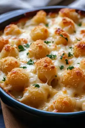 Chicken Alfredo Tater Tot Casserol