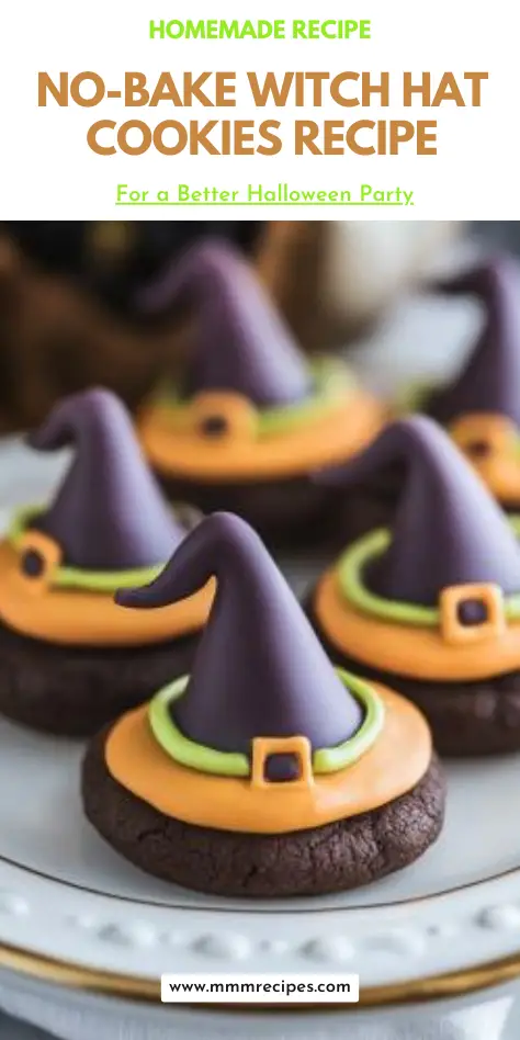 Witch Hat Cookies – Fun, No-Bake Halloween Treats! Just 5 ingredients and 30 minutes to make. Perfect for Halloween parties!