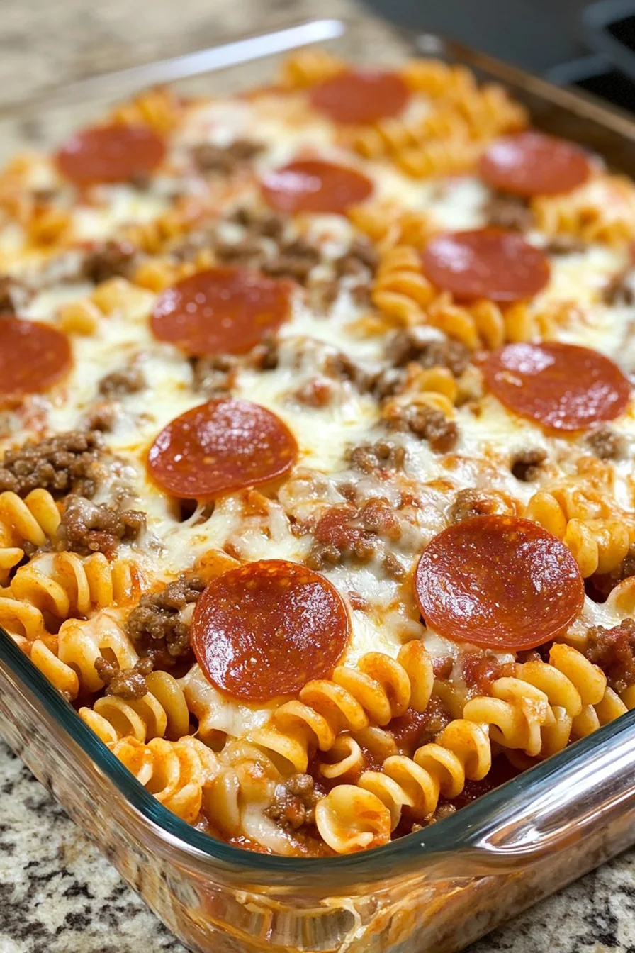 Sausage and Pepperoni Pizza Casserole