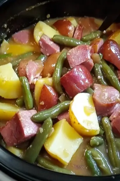 Crockpot Ham, Green Beans, and Potatoes