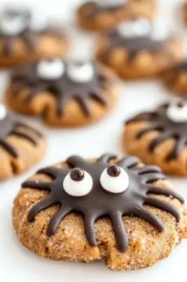 Halloween Spider Cookies – Cute and spooky peanut butter cookies with Reese’s cups, candy eyes, and chocolate legs. Perfect for parties!

