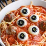 Halloween Spaghetti Recipe with Mozzarella Eyeballs – A Spooky, Fun, and Easy Dinner Idea Perfect for Halloween Night!