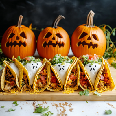 Puking Pumpkin Halloween Taco Board: A spooky Halloween dinner! Fun & easy