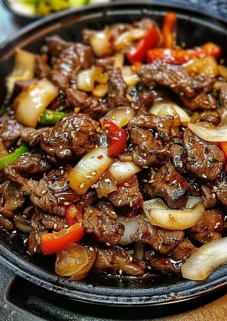 Sizzling Chinese Pepper Steak with Onions Recipe - MmmRecipes : Easy ...