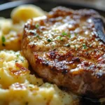 Juicy Garlic Parmesan Pork Chops with Creamy Cheesy Scalloped Potatoes