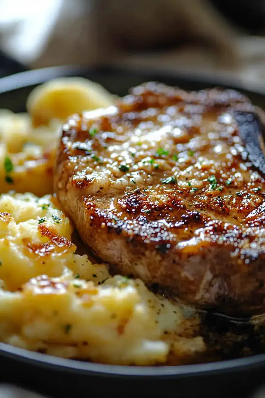 Juicy Garlic Parmesan Pork Chops with Creamy Cheesy Scalloped Potatoes