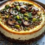 Pistachio and Mushroom Cheesecake with Feta Parmesan Crust