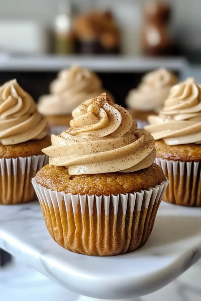 Pumpkin Latte Cupcakes with Cinnamon Brown Sugar Frosting