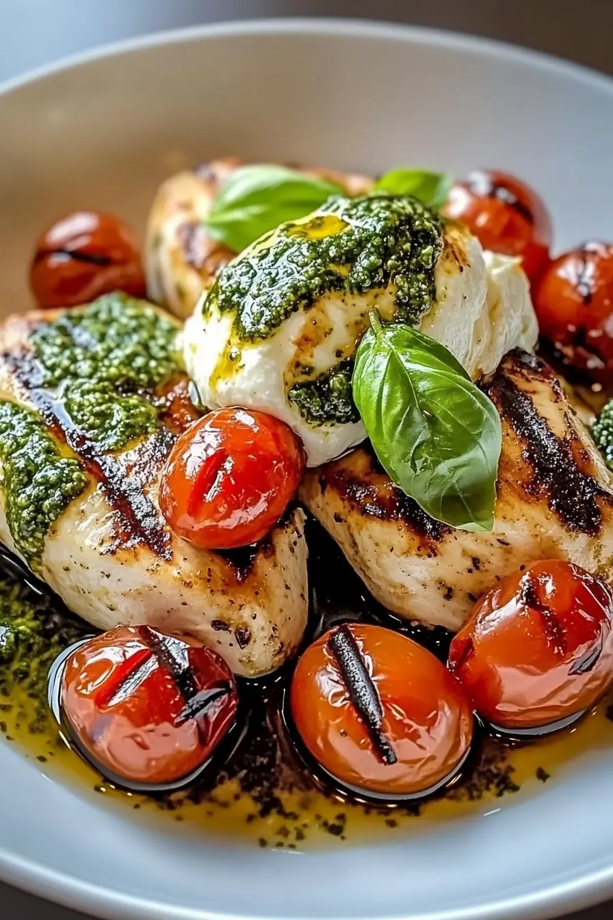 Grilled Chicken with Burst Cherry Tomatoes & Burrata