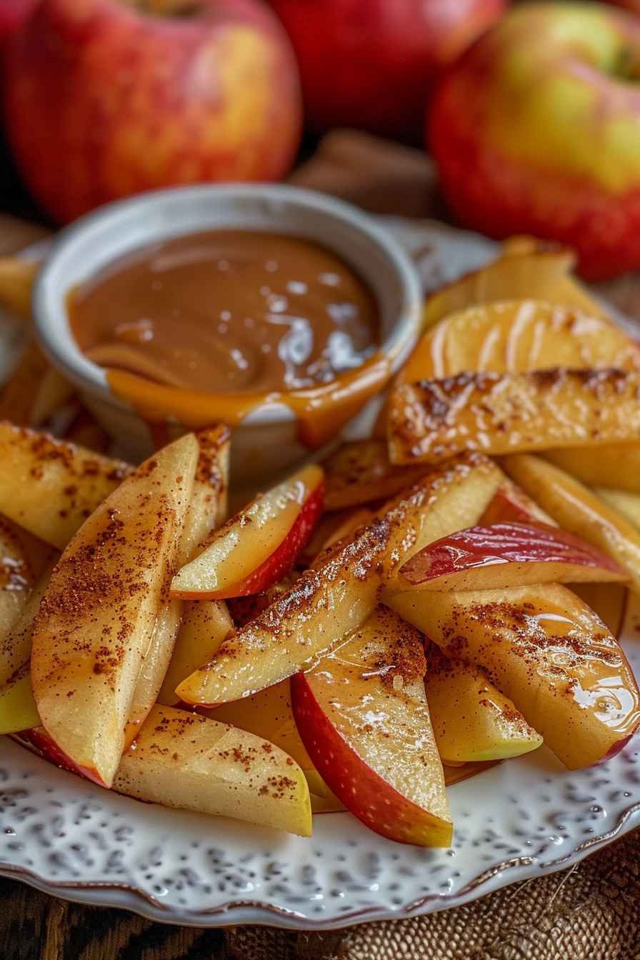 Oven Apple Wedges Fries with Caramel Cream Dipping Sauce