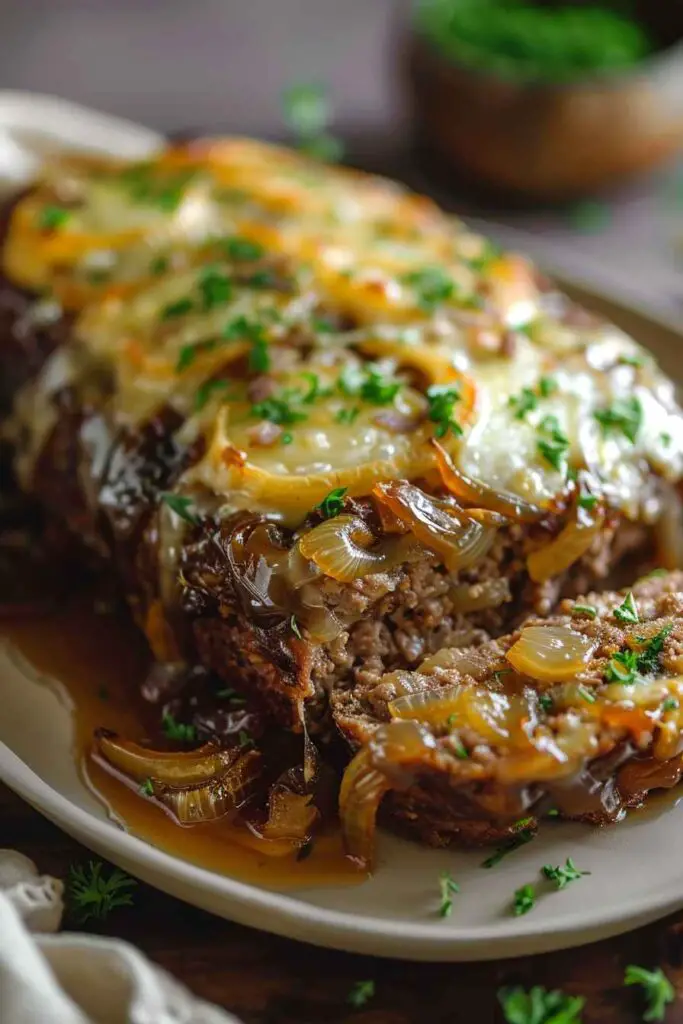 Crockpot French Onion Meatloaf with Melted Swiss Cheese