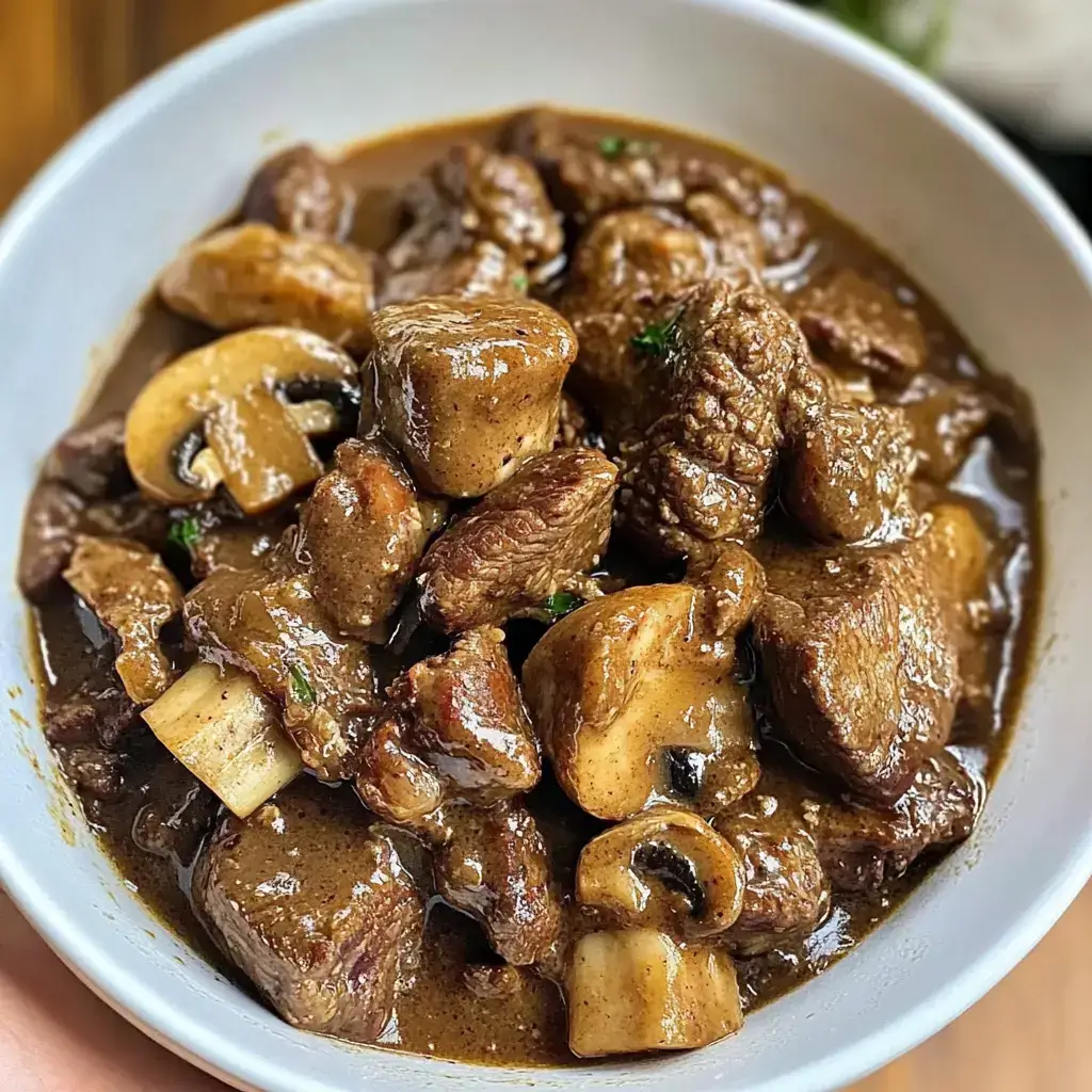 Creamy Crockpot Beef Tips & Mushrooms