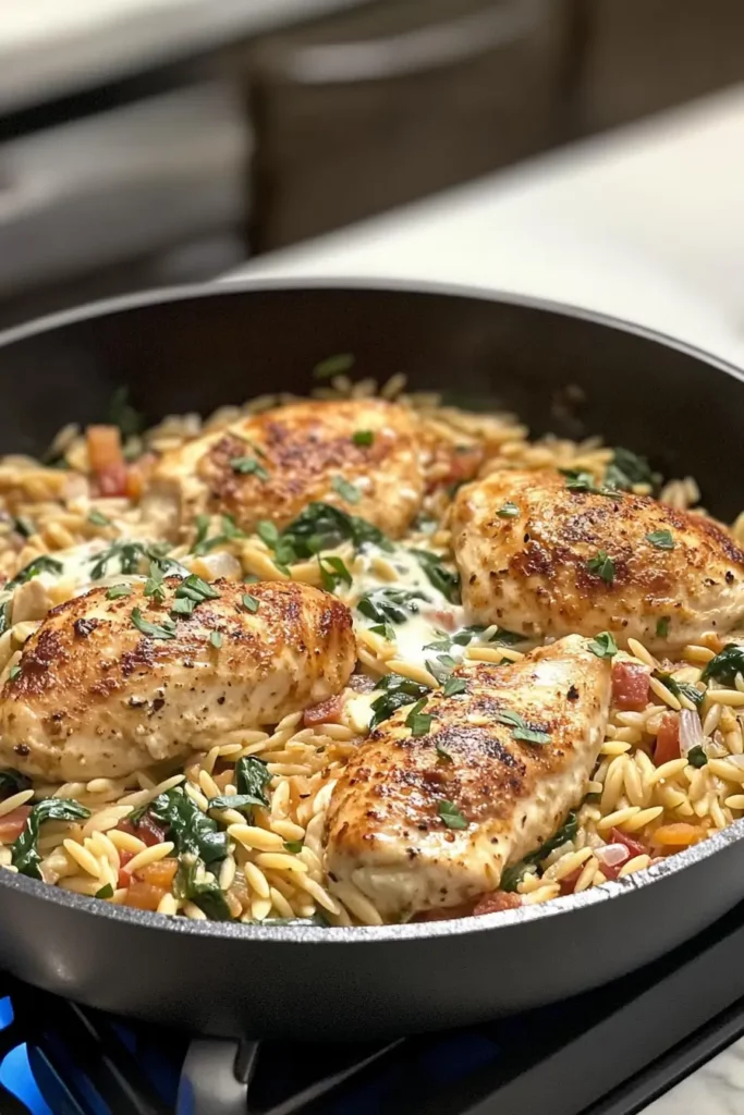 Creamy Ricotta Chicken and Orzo Skillet