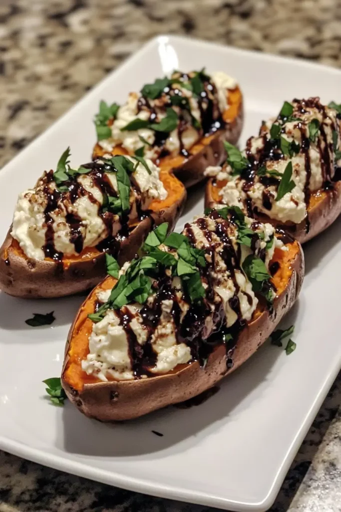 Creamy Ricotta & Spinach Stuffed Sweet Potatoes
