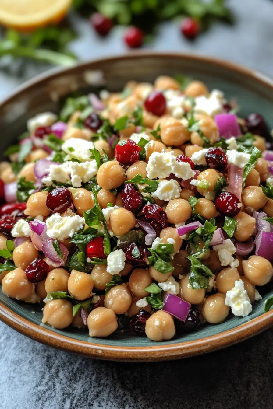 Feta and Cranberry Chickpeas with Lemon Vinaigrette