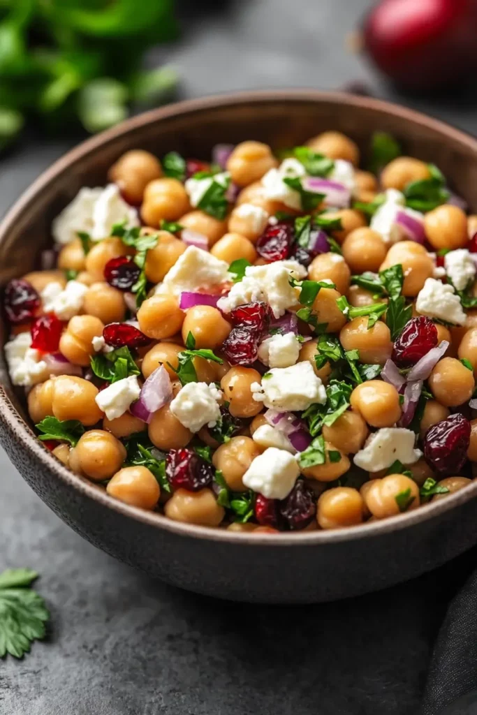 Feta and Cranberry Chickpeas with Lemon Vinaigrette
