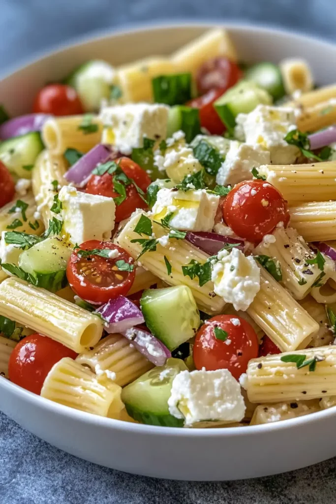 Greek Rigatoni Pasta Salad