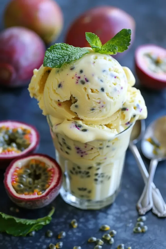 Homemade Passion Fruit Ice Cream is creamy, tangy, and irresistible. A perfect summer treat! Make this easy recipe today.

