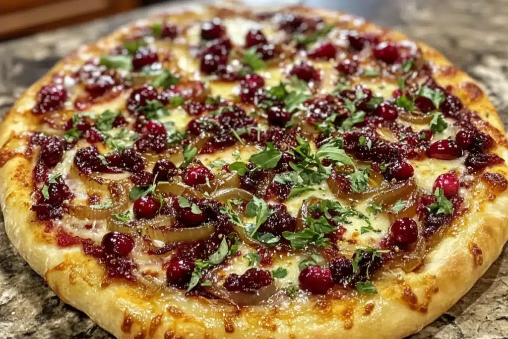Cranberry Brie Pizza with Caramelized Onions