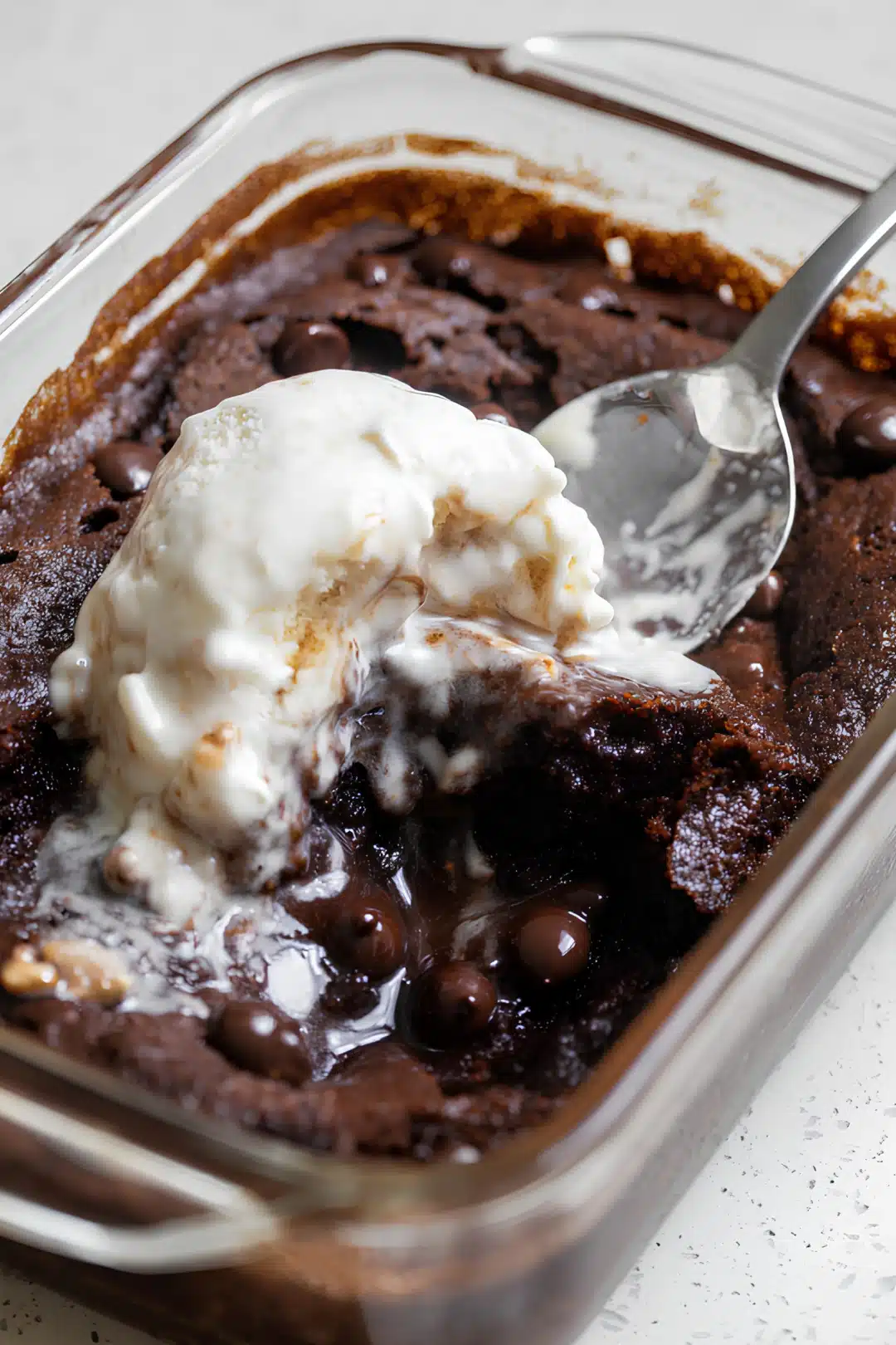 Chocolate lava cake with melting ice cream