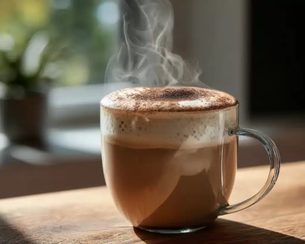 Frothy mushroom coffee drink