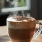 Steaming mushroom coffee latte